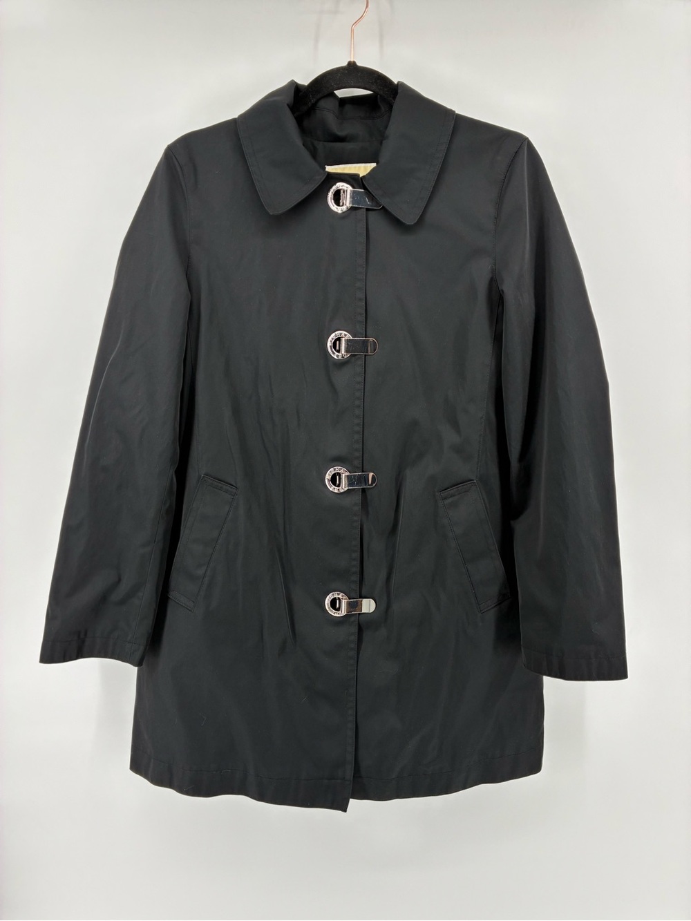 MICHAEL Michael Kors Wool Blend Black Pea Coat with Metal Accent Closures